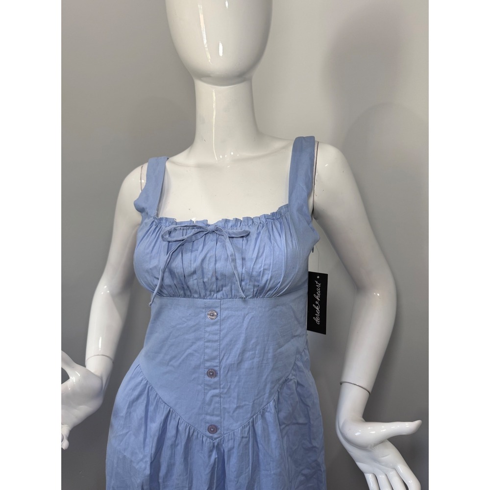 Derek Heart Women's Blue Cotton Maxi Dress Bow Front Smocked Back Sleeveless M - Picture 5 of 10